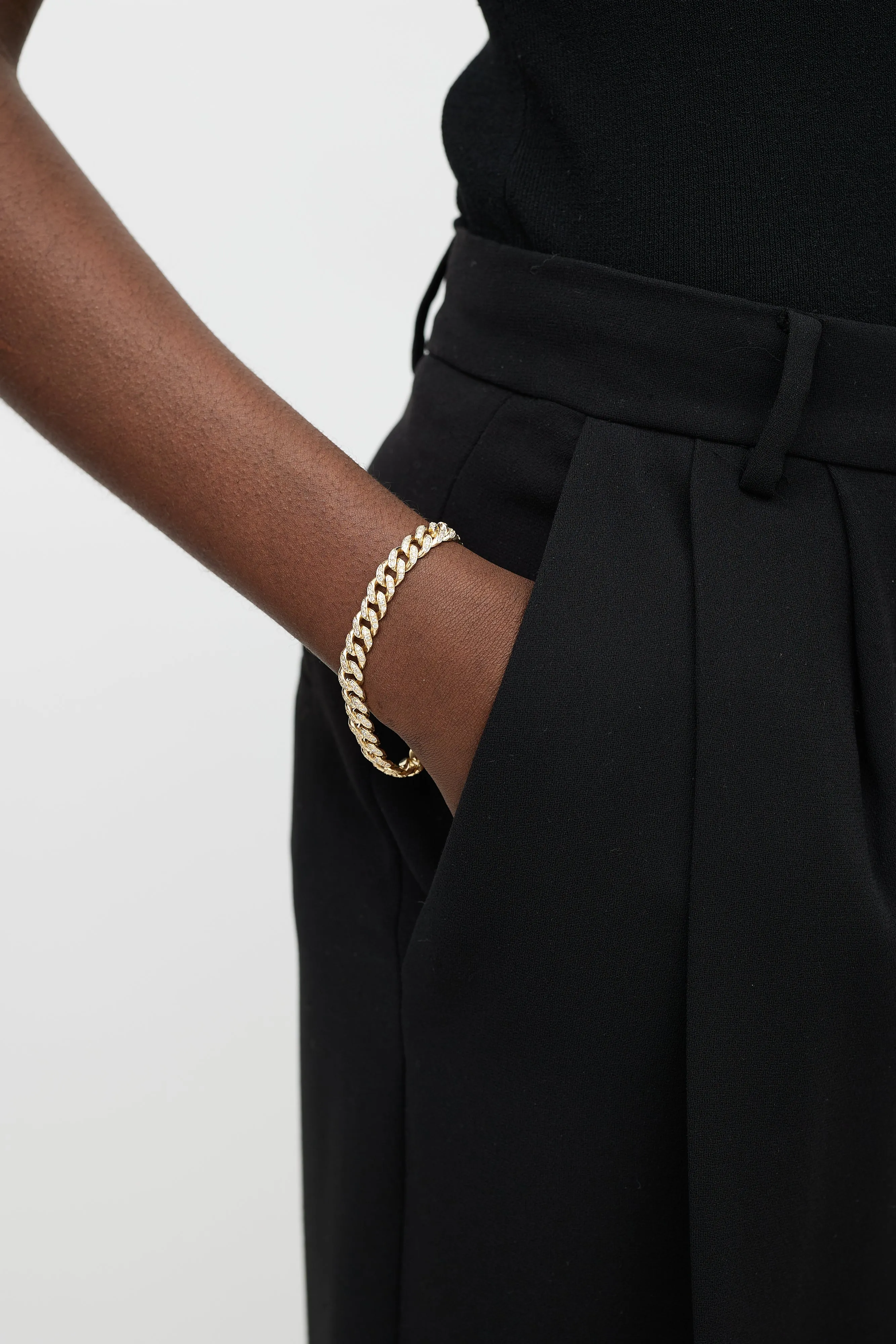 10K Yellow Gold Diamond Curb Chain Bracelet