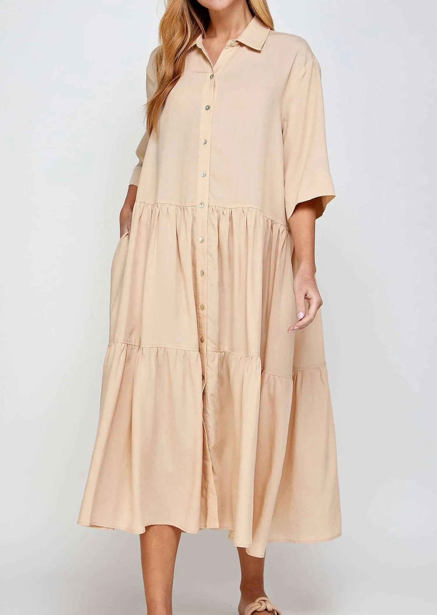 Amente - Button Front Tiered Dress