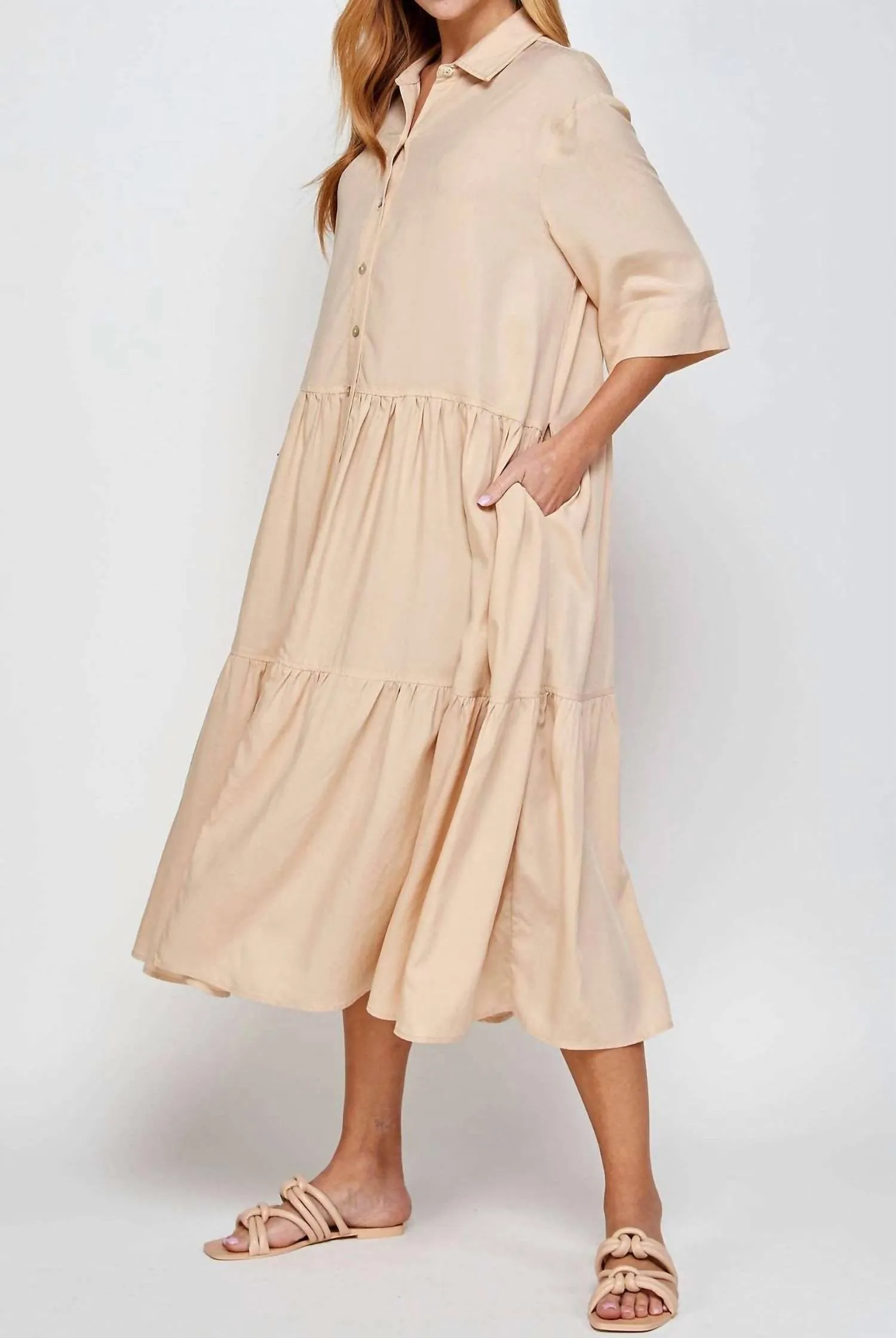 Amente - Button Front Tiered Dress