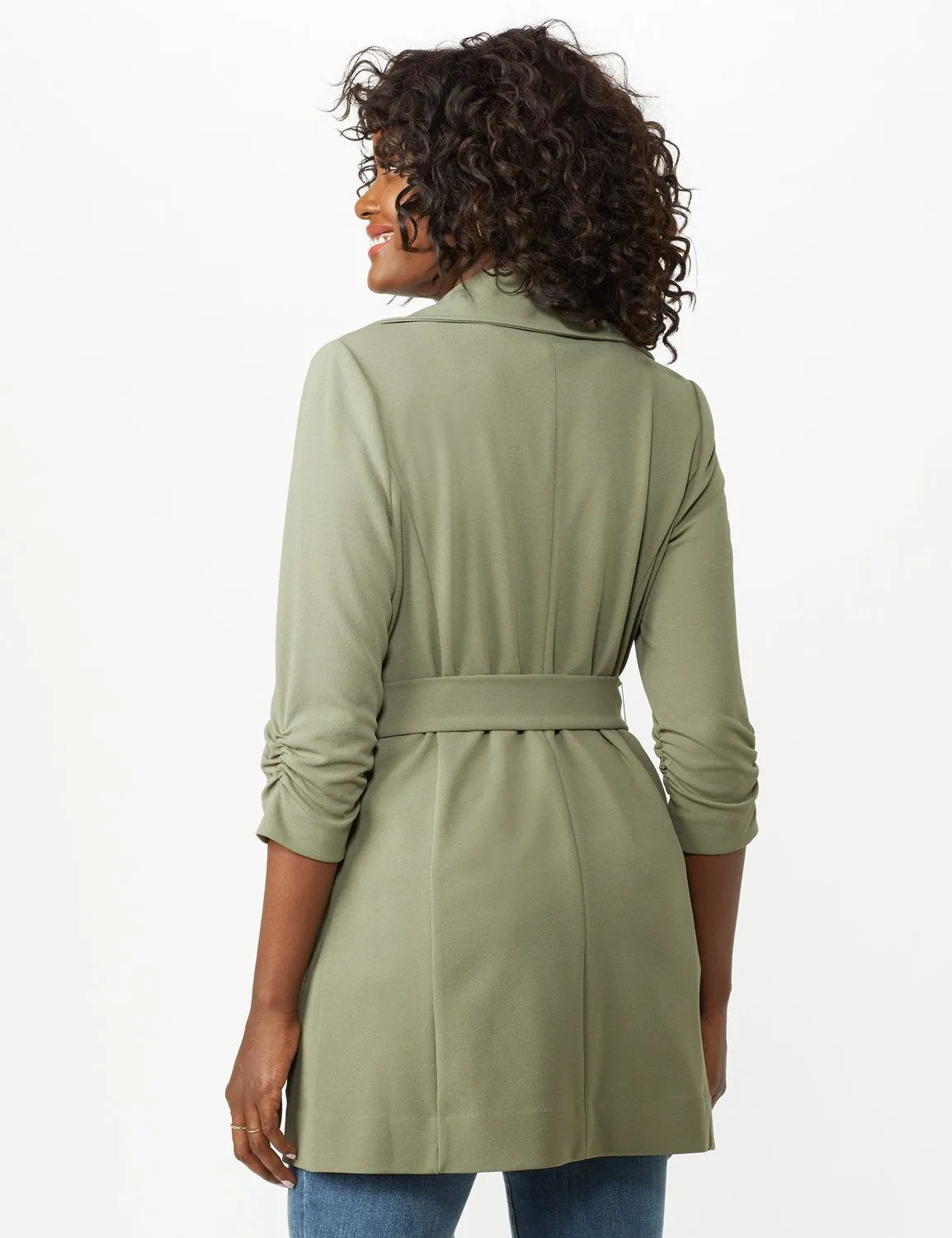 Knotched Collar Wrap Jacket With Tie Belt