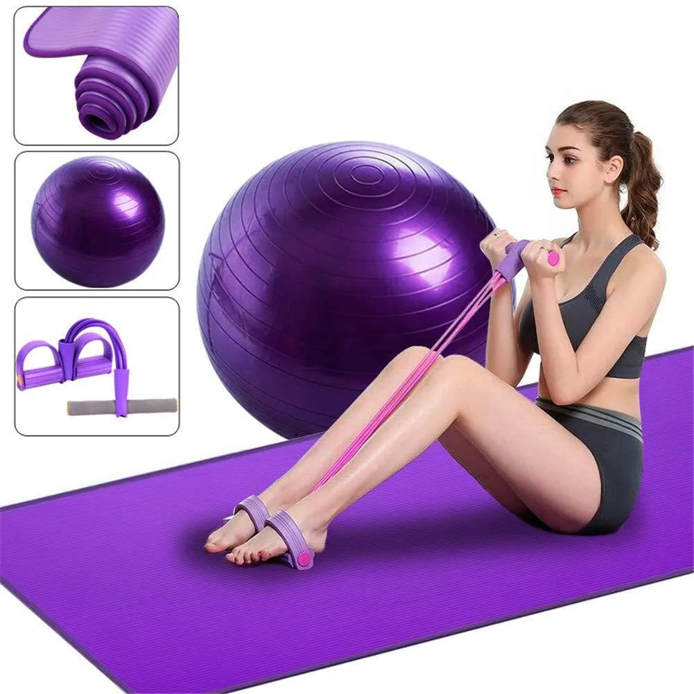 LJHHH Yoga Set Health Fitness Home Includes Yoga Mat Yoga Blocks Yoga Towel Yoga Ball Pedal Ttension Rope Band A Yoga Strap,Pink