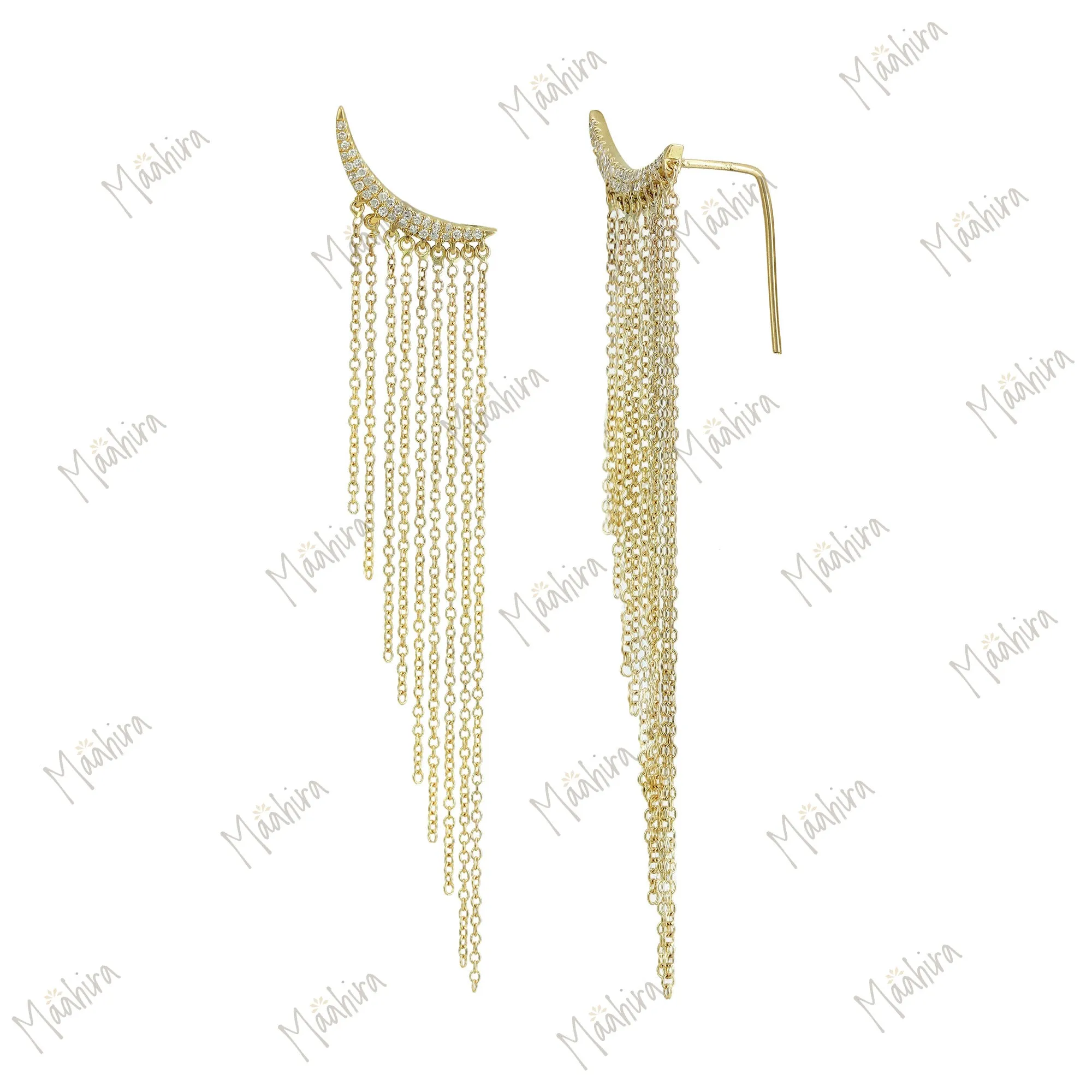Long Diamond Multi Chain Drop Earring