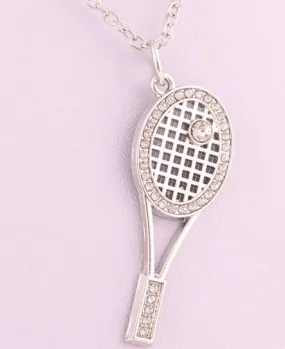 N487 Silver Rhinestone Tennis Racket Necklace with FREE Earrings