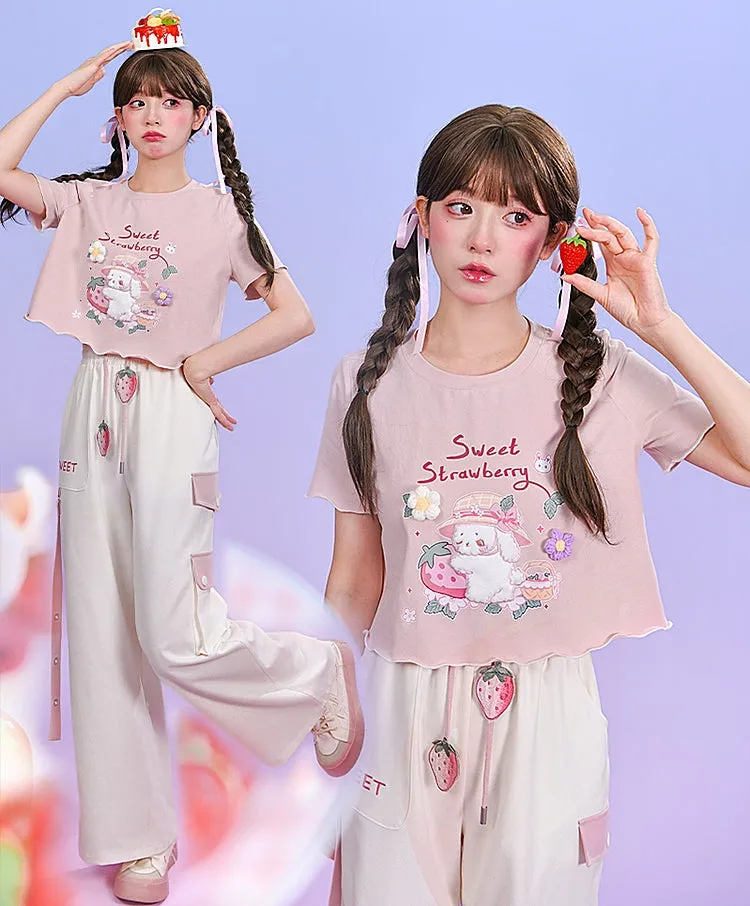 Summer Sweet Soft Girl Style Pink Short T-shirt