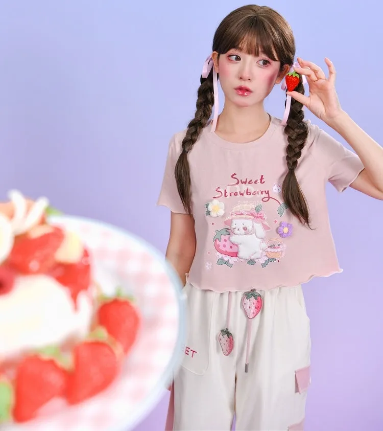 Summer Sweet Soft Girl Style Pink Short T-shirt