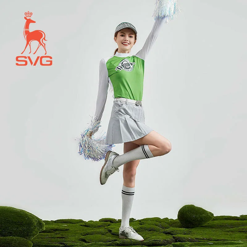 SVG Golf Women's Green Stitched Long-sleeved T-shirt Stand Collar