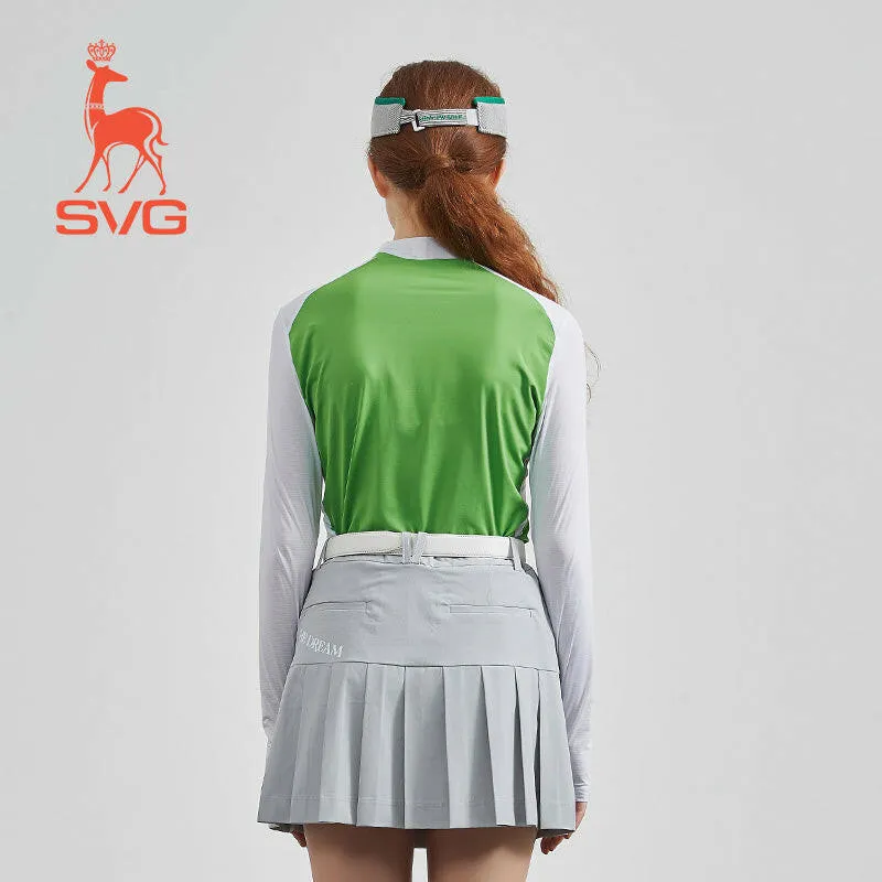 SVG Golf Women's Green Stitched Long-sleeved T-shirt Stand Collar