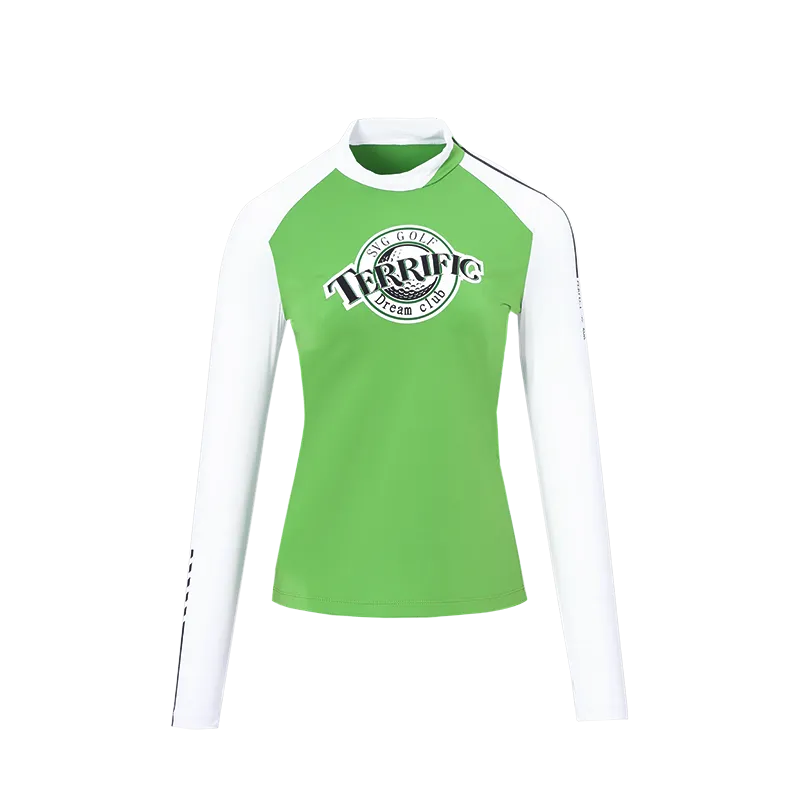 SVG Golf Women's Green Stitched Long-sleeved T-shirt Stand Collar