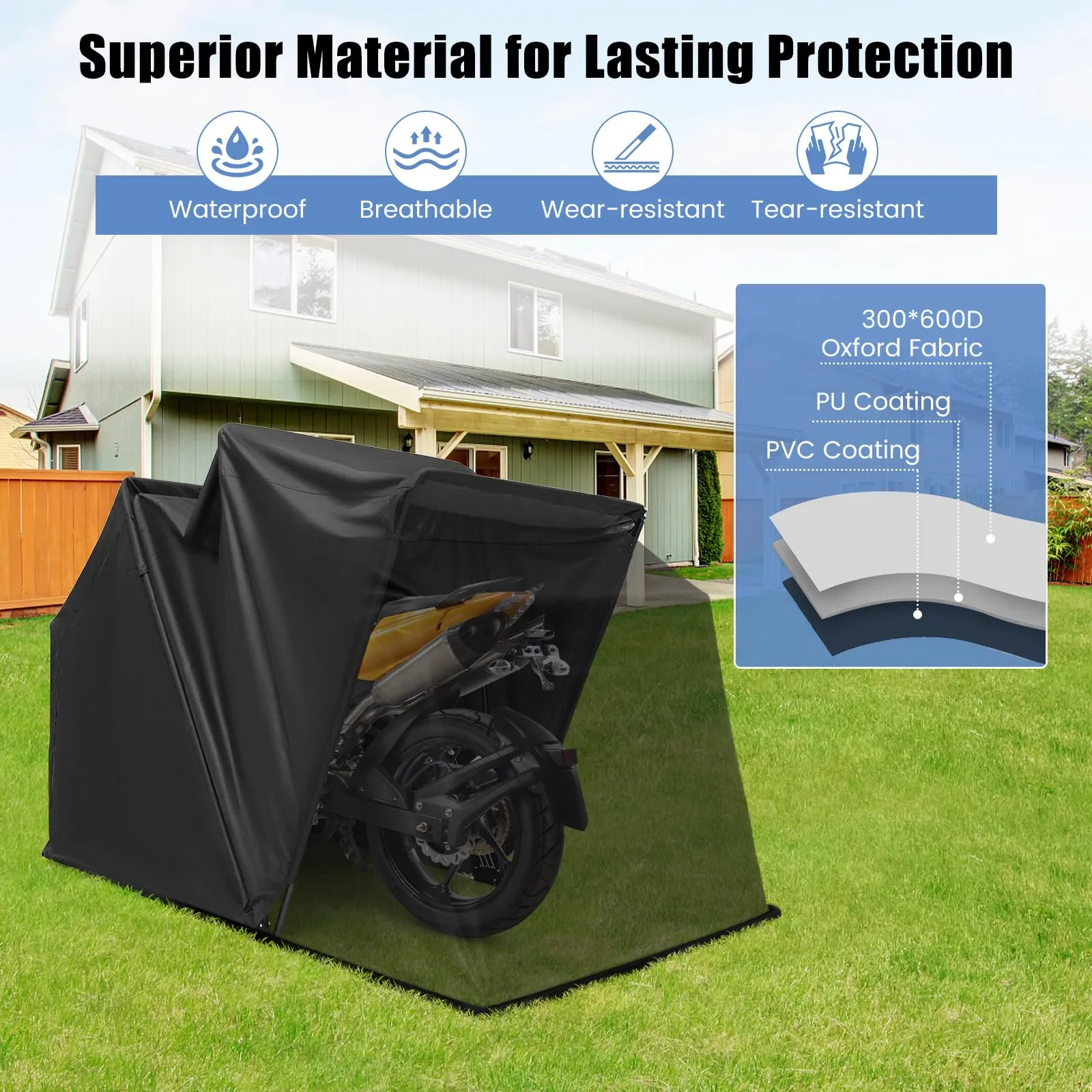 Tangkula Motorcycle Shed, Waterproof Motorcycle Garage with 600D Oxford Cover, Ventilation Window
